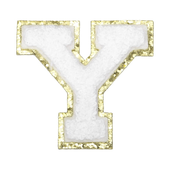 Uxcell Chenille Letter Patches Letter Y Iron on Patches Decorative Repair Sew on Appliques Glitters Edge White 2.2"