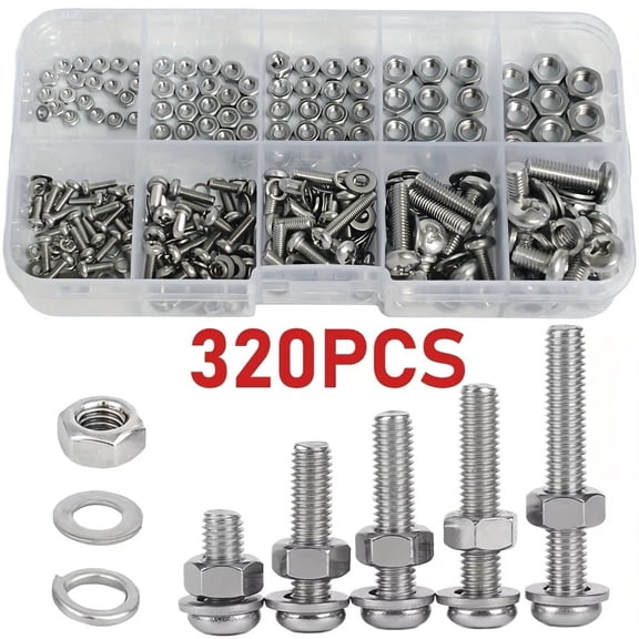 Nuts and Bolts Assortment Kit, Hex Socket Cap Screws M2 to M5, 304 Stainless Steel, 320 Pcs