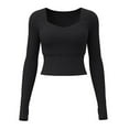 thumbnail image 6 of XPMWRP Womens Workout Tops Long Sleeve Crew Neck Pullover Golf Shirt Athletic Slim Fit Crop Solid Yoga Gym Tops Black XXL, 6 of 9