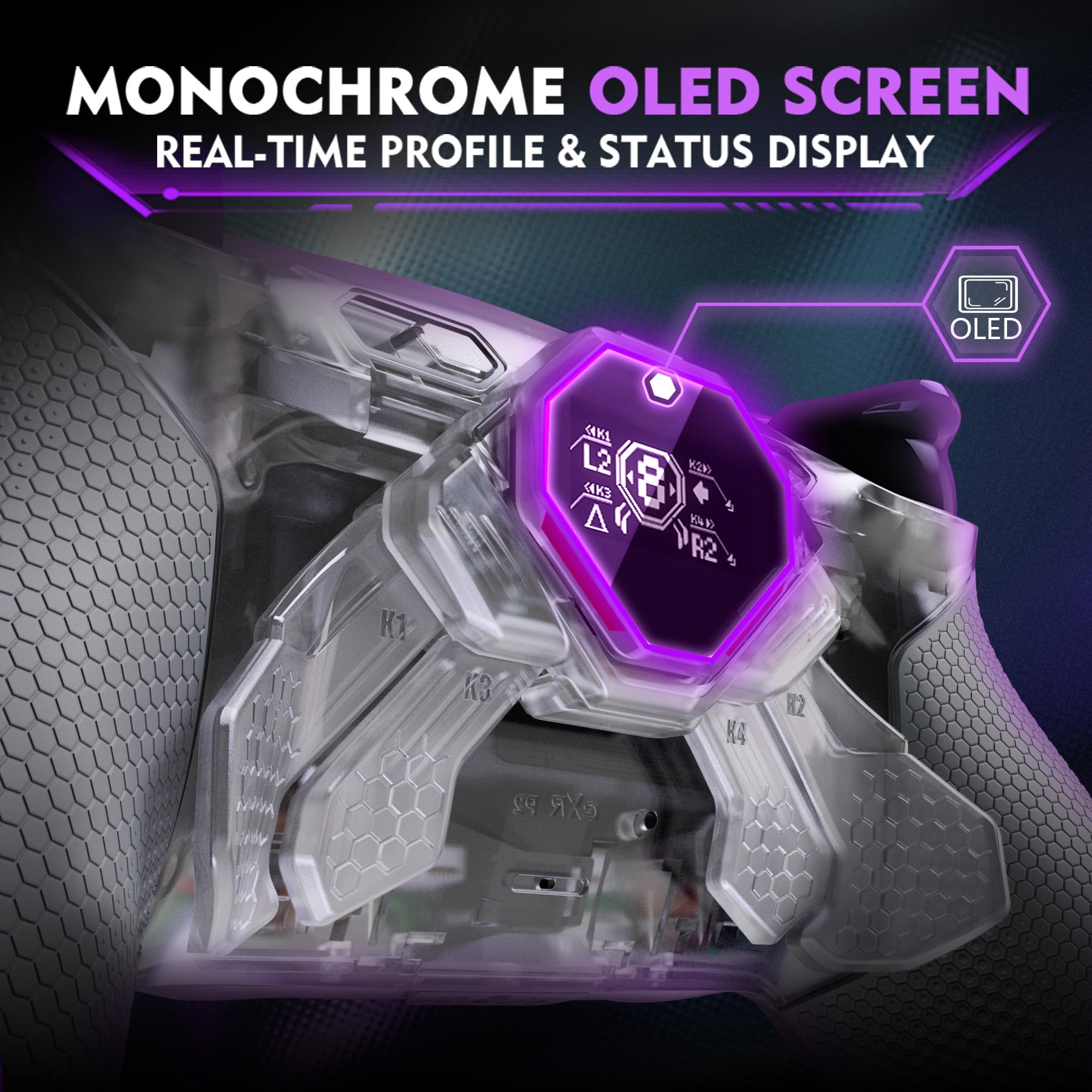 eXtremeRate SPARK Back Paddles Kit for PS5 Controller BDM-030 040 050 Models, OLED Display + Clicky Trigger Stops + Ergonomic Rubberized Grips Remappable 4 Back Buttons Set - Clear & Gray