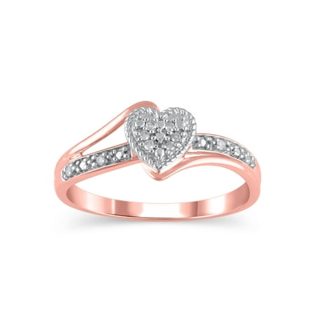 Diamond Accent (I3 clarity, J-K color) Hold My Hand Diamond Heart Promise Ring in 10K Pink Gold, Size 4