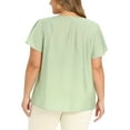 thumbnail image 4 of GRACE & GRANDEUR Women's Plus Size Easter Summer Tops Smocked Shoulder Jacquard Texture Ruffle Sleeve V Neck Casual Blouse Top 1X Light Green, 4 of 7