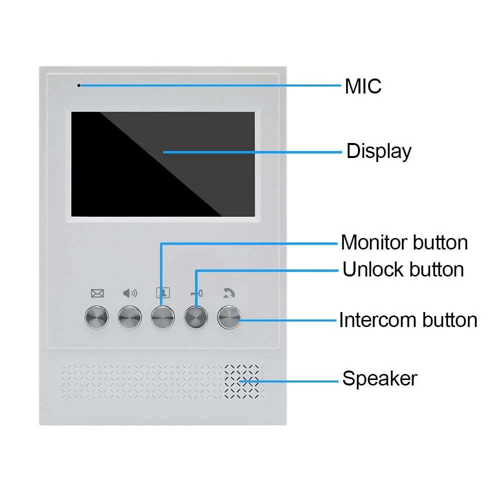 Wired Video Intercom System, 4.3 Inch Monitor, HD Camera, Night Vision, Dual-Way Intercom, Kits for Villa, Apartment, Home, Office