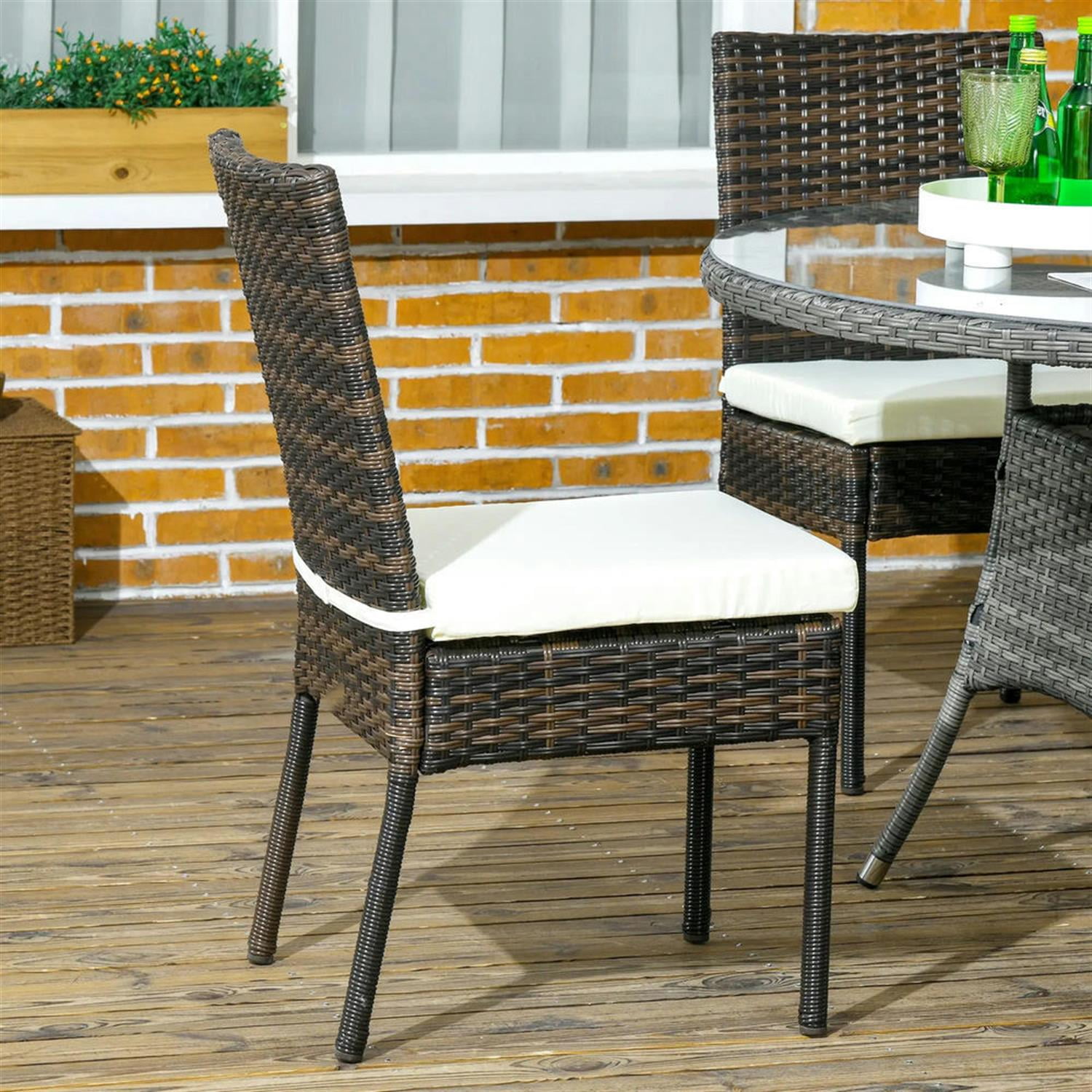 Demi Bonn Outdoor Dining Chairs Set of 4 with Backrest, PE Rattan Patio Dining Room Chairs with Cushion for Garden, Backyard, Lawn, Brown