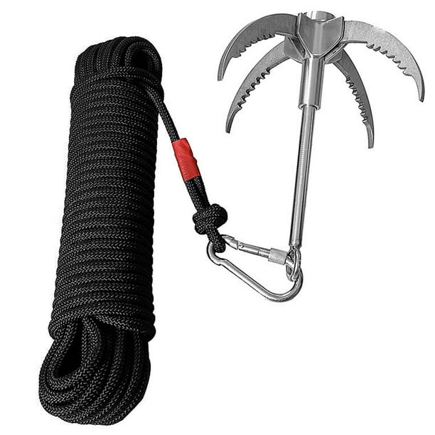Labymos Foldable 4 Claws Stainless Steel Climbing Grappling Hook with 65ft  8mm Auxiliary Rope Carabiner for Outdoor Activities 