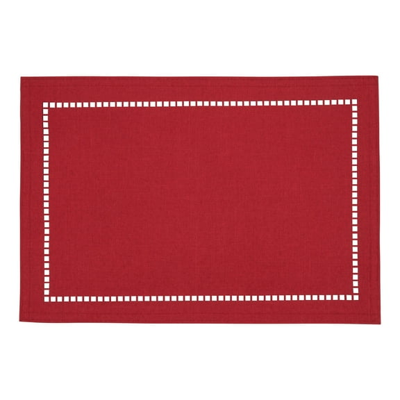 Saro Lifestyle Table Placemats With Laser-Cut Hemstitch Design (Set of 4) Red