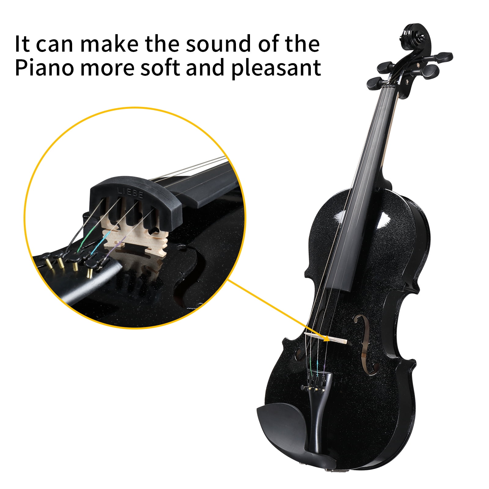 Tcbosik Violin Set, 4/4 Full Size Fiddle Kit with Hard Case, Violin Bow, Shoulder Rest, Rosin,Extra Strings and Sordine for Adults Beginners Students, Black