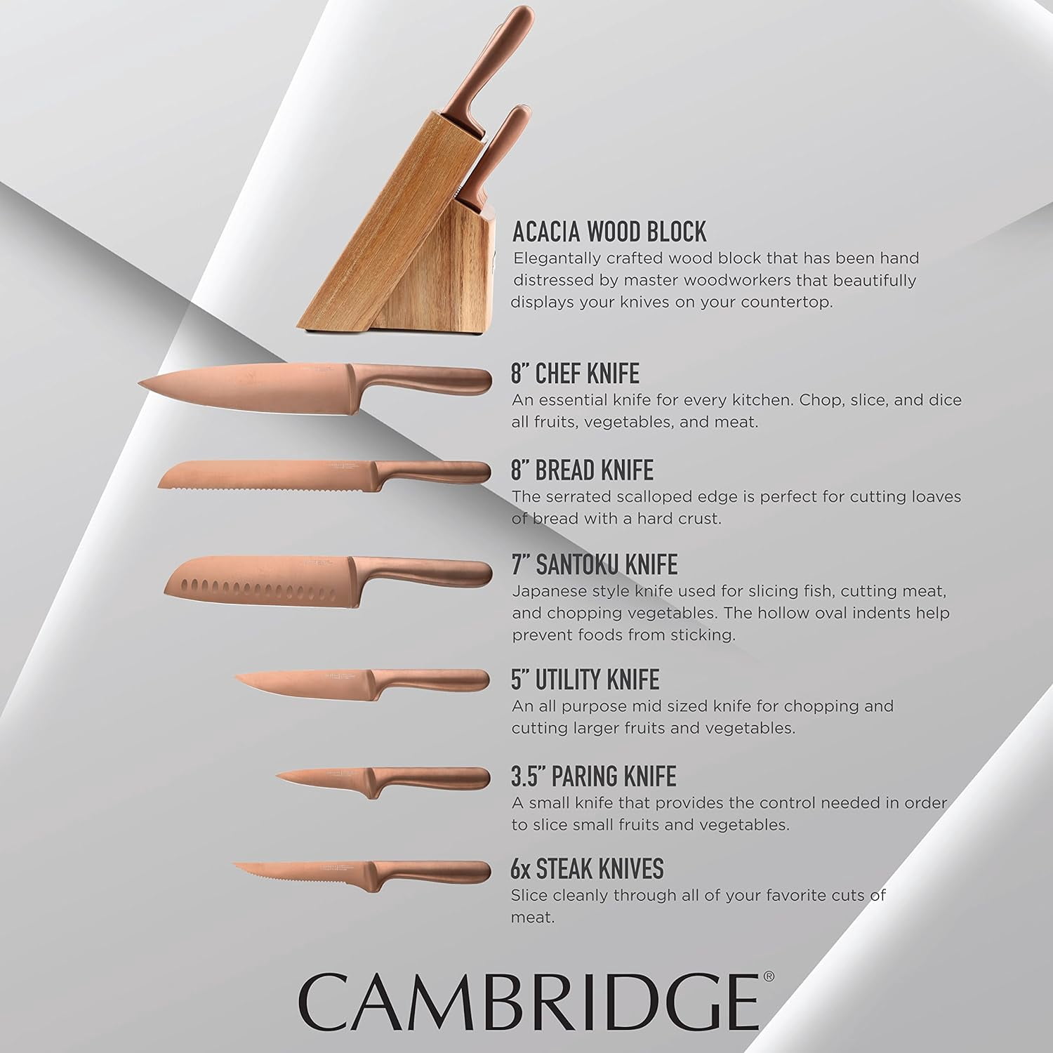Cambridge Silversmiths Rame Stainless Steel Cutlery Block Knife Set (12-Piece)
