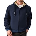 thumbnail image 4 of Huowey Mens Coat Winter Warm Thick Fuzyy Wool Thermal Lined Solid Color Full Zip Hooded Jacket Soft Comfy Outdoor Casual Comfortable Athletic Dailywear,Navy,M, 4 of 4