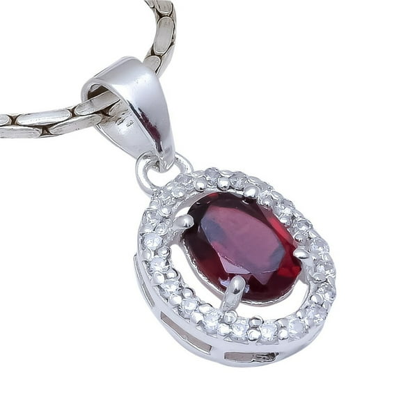 Garnet, White Topaz Natural Gemstone 925 Sterling Silver PendantCP-43-2