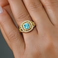 thumbnail image 4 of Gem Stone King 18K Yellow Gold Plated Silver Swiss Blue Topaz and White Moissanite Ring for Women (2.03 Cttw, Gemstone Birthstone, Cushion/Checkerboard Cut 6MM, Available in Size 5, 6, 7, 8, 9), 4 of 4