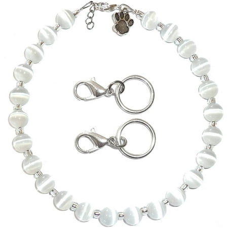 Shukong Pet Collar Adjustable Beaded Bling Jewelry Necklace  Pet Lover  Paw Print Charm  Small  Medium Dogs  s  Kittens  Puppies  Small Animal Accessories (11-13 1/2 Inches  Pearl)