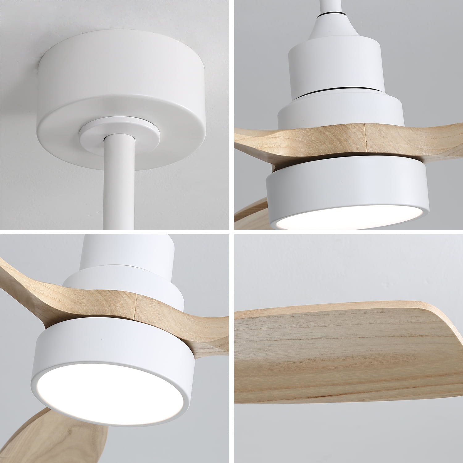 Sofucor 48 Inch Ceiling Fan with Light, Solid Wood Low Profile Ceiling Fans with Lights and Remote, Quiet DC Motor, 3 Blade Ceiling Fan for Bedroom Living Room Patio