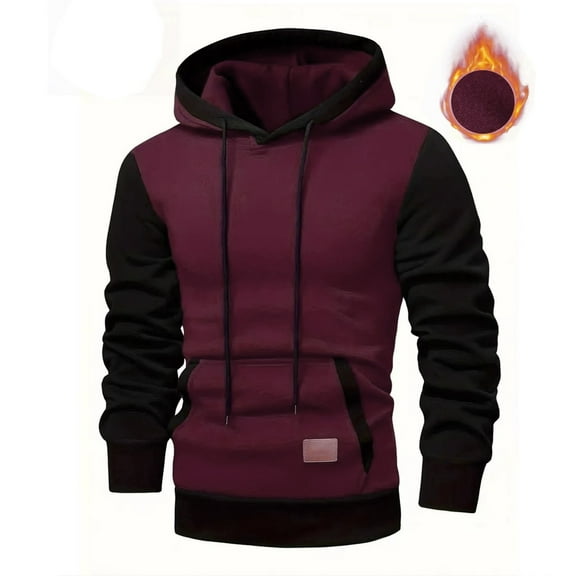 SYMOID Hooded Sweatshirt Men Wine Fall and Winter Sweatshirt Pullover with Pocket Clothes for Men Color Blocking
