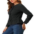 thumbnail image 4 of Allegra K Women‘s Round Neck Button Down Ruffled Hem Cropped Washed Denim Jacket, 4 of 6