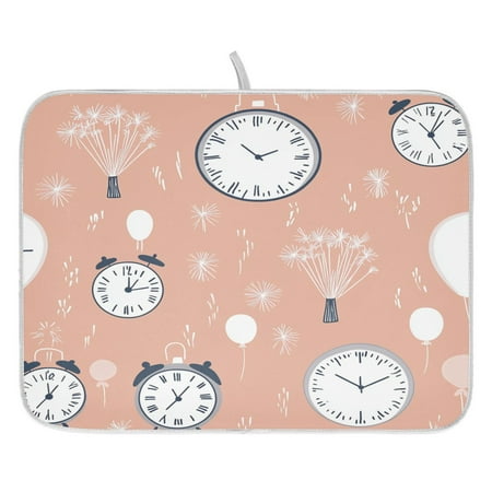 

Clock and Fireworks Dish Drying Mat for Kitchen Quick Drying Absorbent Soft Durable 16 x 18