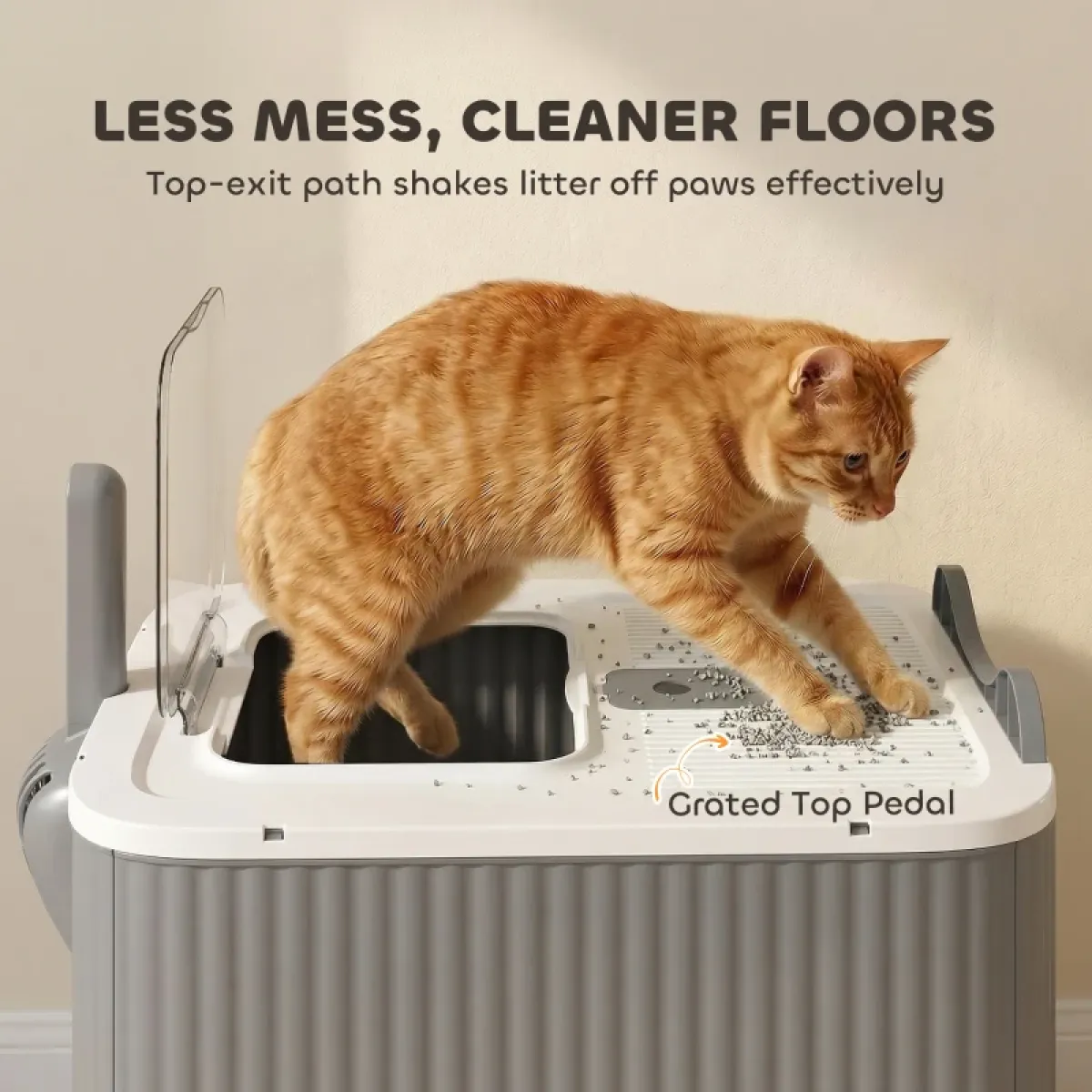FENGFAN Gray & White Enclosed Cat Litter Box, Front Top Exit with Slide-Out Tray, Odor Control Easy Clean for Small Medium Cats