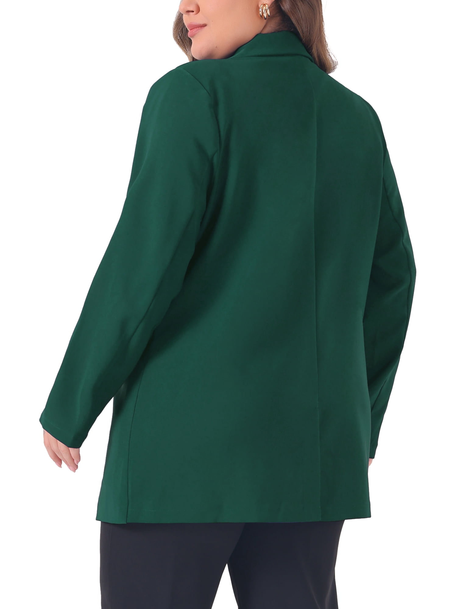 DARING DIVA Women's Plus Lapel Button with Pocket Jackets Long Blazer 2X Dark Green