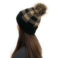 thumbnail image 2 of Herrnalise Women Casual Plaid Stitching Outdoor Plush Hats Crochet Knit Beanie Cap, 2 of 4