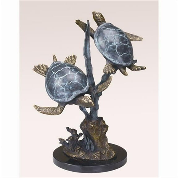 SPI Sea Turtle Duet Brass and Marble Statue Hand Painted Accents