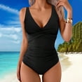 thumbnail image 2 of Tummy Control Swimsuits for Women Slimming One Piece Bathing Suit Retro Ruched Push Up Vintage Padded Swimwear Black S, 2 of 6