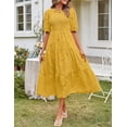 thumbnail image 2 of Women's 2023 Summer Puff Sleeve Smocked Floral Dress Crewneck Lace Flowy Tiered Midi Dresses, 2 of 5