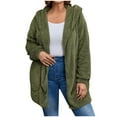 thumbnail image 2 of jtjvou Women's Oversized Fleece Hooded Cardigan Warm Open Front Solid Color Coat with Pockets Green L, 2 of 9