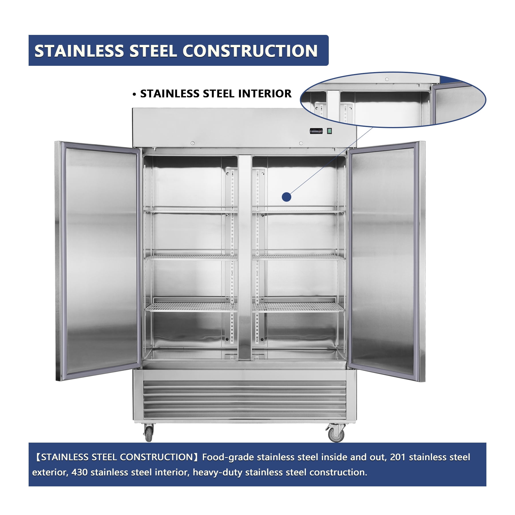 54"W 2 Section Reach-in Commercial Refrigerator 42.2 Cu.ft. Upright Fan Cooling Refrigerator for Restaurants and Commercial Environments