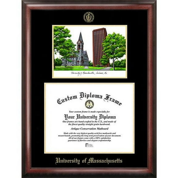 University of Massachusetts 8.5" x 11" Gold Embossed Diploma Frame with Campus Images Lithograph