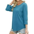 thumbnail image 4 of Diufon Womens Tops 3/4 Sleeve with Buttons Dressy Casual Blouses Soft Crewneck Shirts Fall Fashion Clothes, 4 of 8