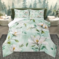 Homewish Retro Rustic Flower Bedding Comforter Set,Country Plant Twin Comforter Sets,Green White Bedding Set For Girls Kids,Microfiber Bedroom Decor,2 Pieces