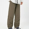 thumbnail image 2 of Men's Fleece Lined Parachute Hiking Pants Outdoor Windproof Waterproof Outdoor Cargo Pants Casual Work Ski Pants with Muti Pockets Size 3XL Khaki, 2 of 7