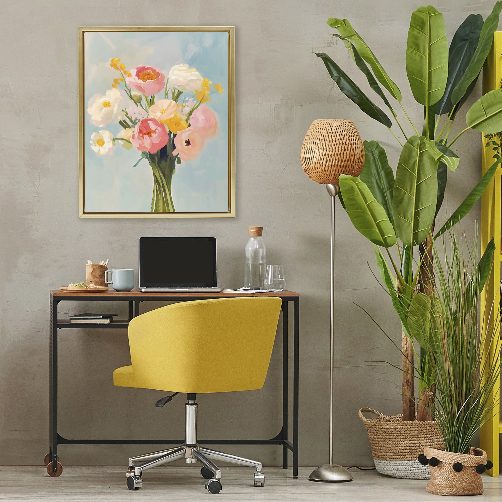 Stupell Industries Eclectic Floral Bouquet Gold Framed Floater Canvas Wall Art, design by The Prints Vibe