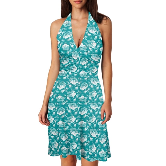 Robes Décontractées pour Femmes d'Été Sans Manches à Encolure pour Femmes Printemps Bohème à Fleurs avec Robes Maxi Décontractées pour Femmes Poche Taille Élastique à Volants Robe d'Été Décontractée Robes Mini