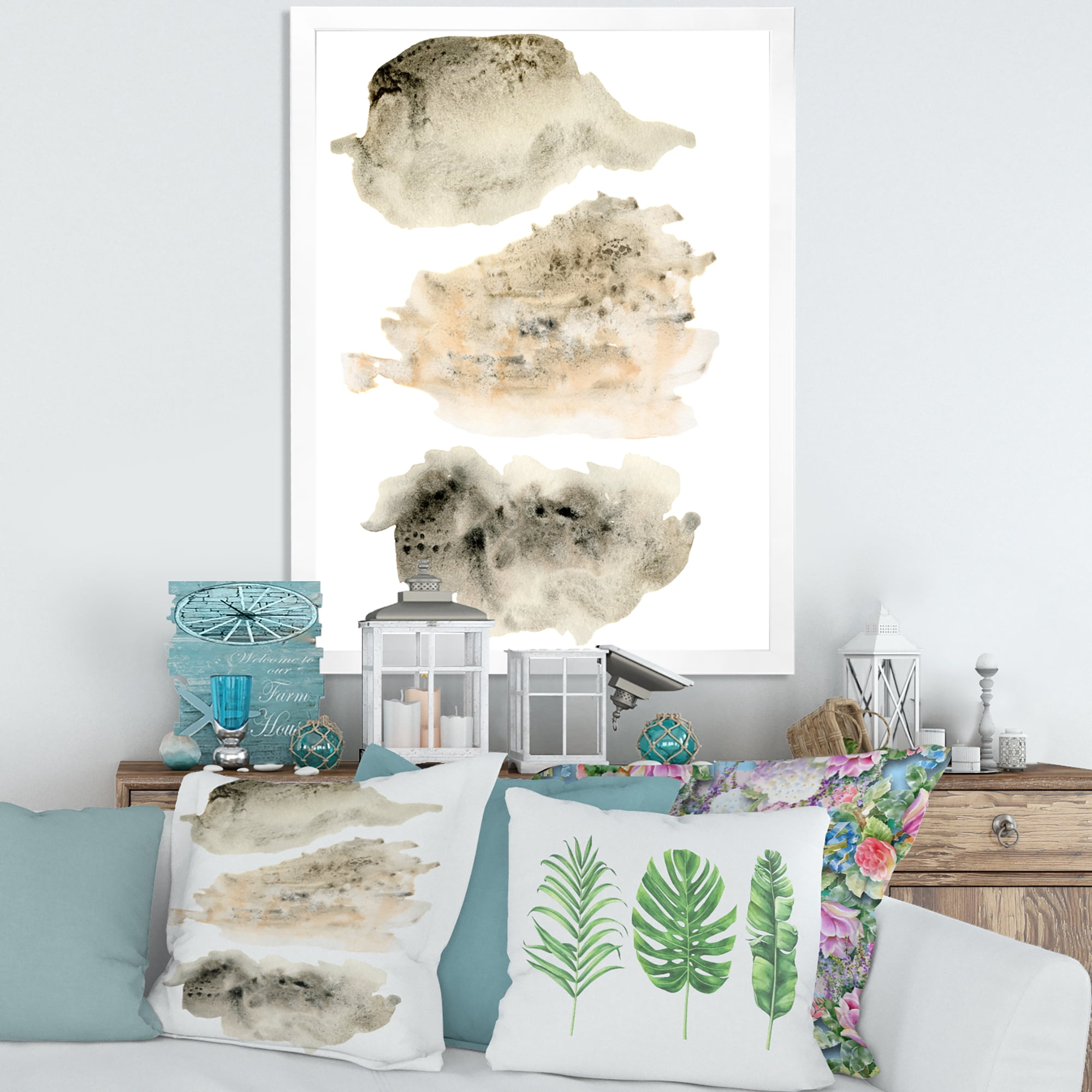 Designart 'Golden Beige and Grey Clouds I' Modern Framed Art Print