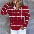 thumbnail image 2 of Olyvenn Women's Striped Print Drawstring Hoodies Long Sleeve Sweatshirt Y2K Hip-hop Pullover Button Down Top with Pocket Wine XXL, 2 of 6
