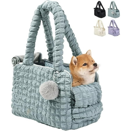 Lightweight Pet Tote Bag Carrier with Secure Harness Clip  Green  15 lb Limit