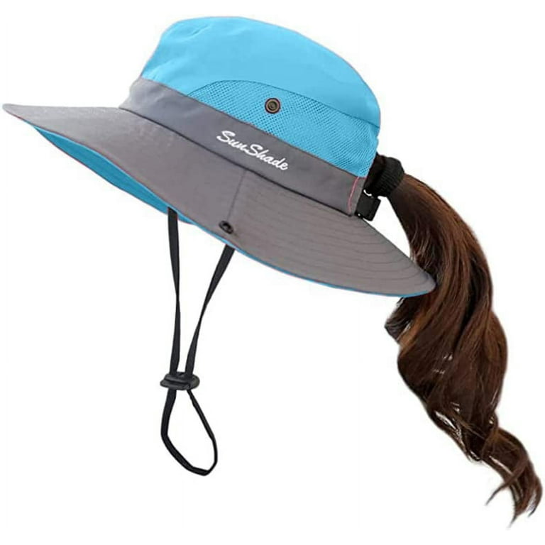 Zukuco Women Outdoor Summer Sun Hat UV Protection Wide Brim Foldable  Fishing Hats with Ponytail Hole