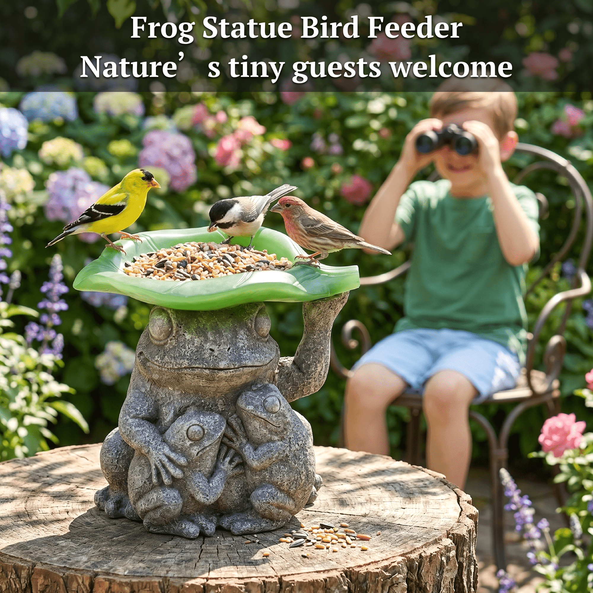 DAK Resin Solar Frog Garden Statue with Bird Feeder and LED Light, Frog Family for Yard Art Solar Garden Light for Patio Lawn Yard Decoration