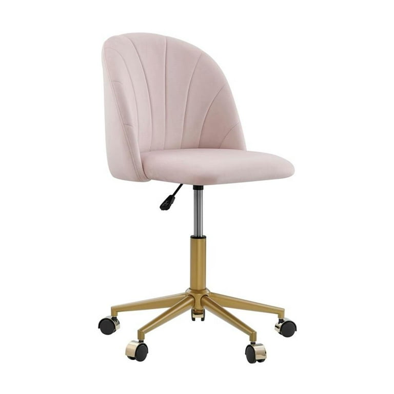 Pemberly Row Upholstered Adjustable Swivel Desk Chair Gold Legs in Blush Pink