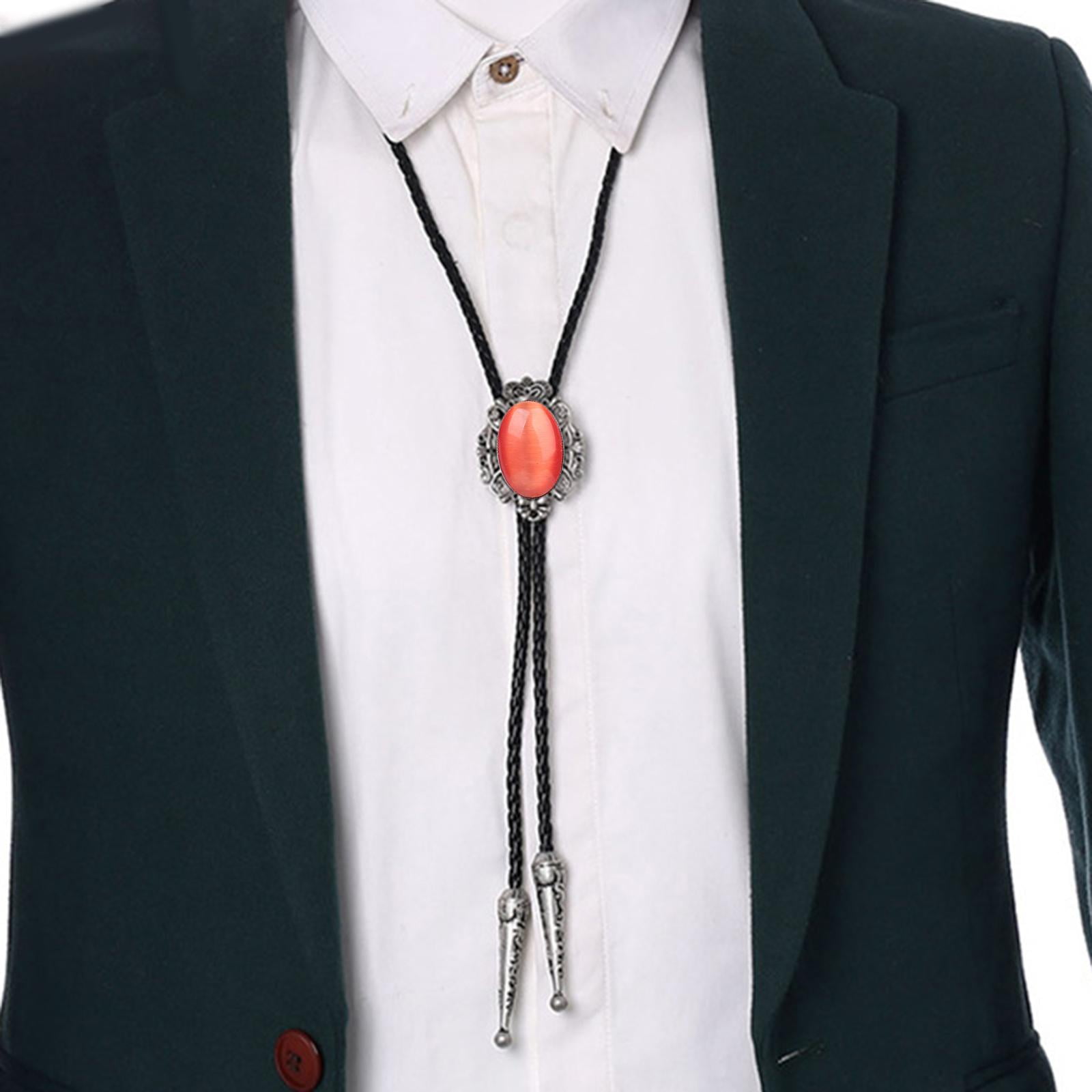 Bolo Tie Sweater Chain/ Adjustable Oval PU Leather Rope Western Cowboy Vintage Costume Accessories/ Necklace Necktie for Party Men , Bronze, Men's