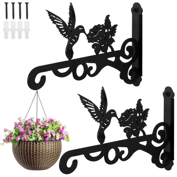 Lzvxtym Hanging Plant Bracket, 2 Pcs 10" Cast Iron Decorative Wall Planter Hanger Hooks for Hanging Plants Flower Baskets Wind Chimes Bird Feeders, Indoor Outdoor Rustic Home Decor