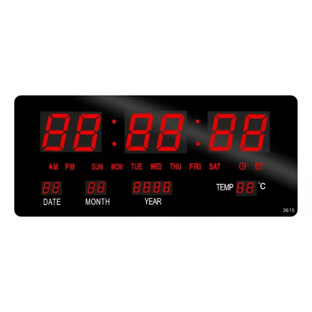 Reloj De Pared Digital Led Rojo Calendario Temperatura Estructura Negro