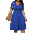 thumbnail image 2 of Brnmxoke Women's Plus Size Short Sleeve Dress Casual Summer V Neck Solid Swing Dresses Pockets Sundress 2024 High Waist A-Line Going Out Midi Dress, 2 of 6