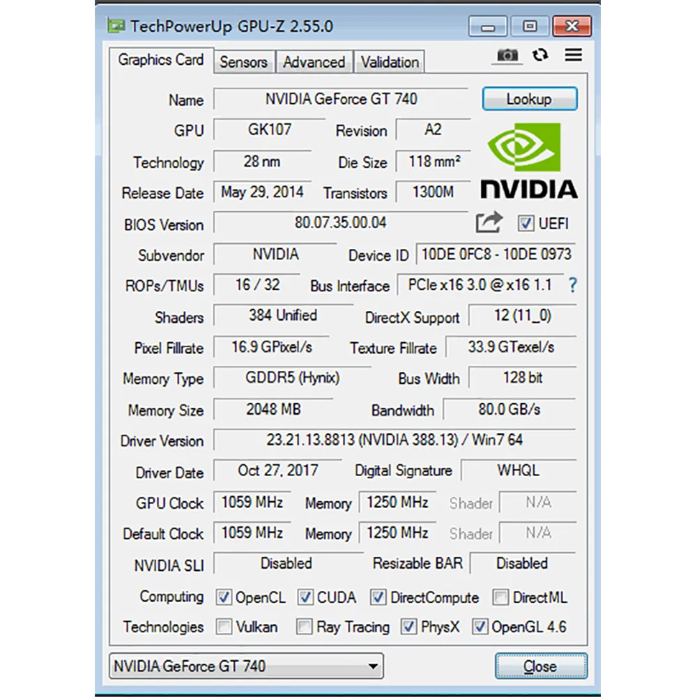 GT 740 2GB Graphics Card,128Bit 1250MHZ GDDR5 PCI Express 3.0 GPU, DVI VGA HDMI Low Profile Video Card with Cooling Fan