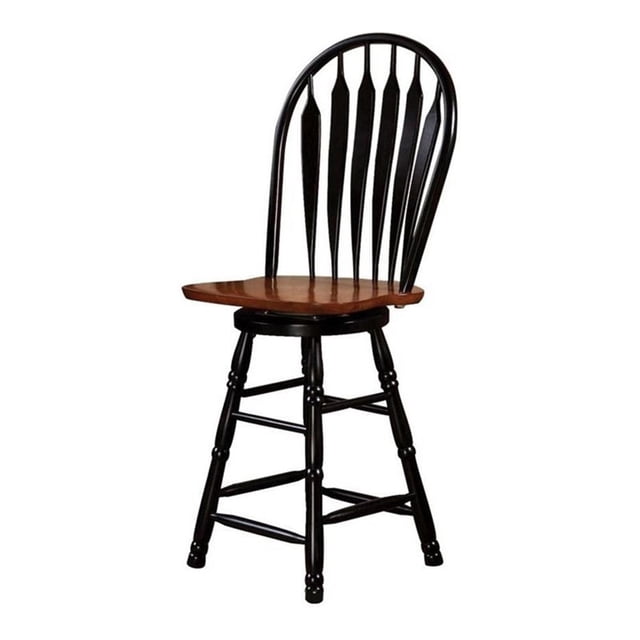 Sunset Trading 24" Swivel Barstool/Counter Stool Antique Black/Cherry Solid Wood