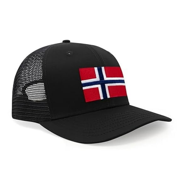 International Tie Premium Norway Flag Hat for Men and Women - Snapback Trucker Baseball Cap (All Black)