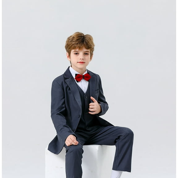 Wehilion Boy Slim Fit Suit Kids Formal Suits for Boys Jacket Vest Pants and Shirt Set,black