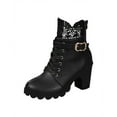 thumbnail image 2 of Wavsuf Winter Boots for Women on with High Heel Fashion Lace Up Lace Oversized Short Ankle-High Black Shoes Size 42, 2 of 6