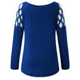 thumbnail image 4 of QELUSQELUS Women Plus Hollow Long Sleeve Scoop Neck Jewish Drilling Solid Daily T-Shirts, 4 of 4